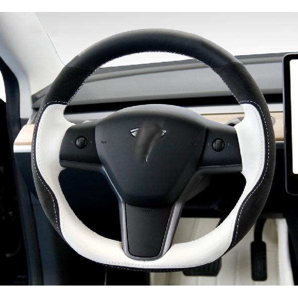 For Tesla modelS Model X Model 3 DIY Custom Leather Suede Steering Wheel Cover Car Wheel Cover Interior