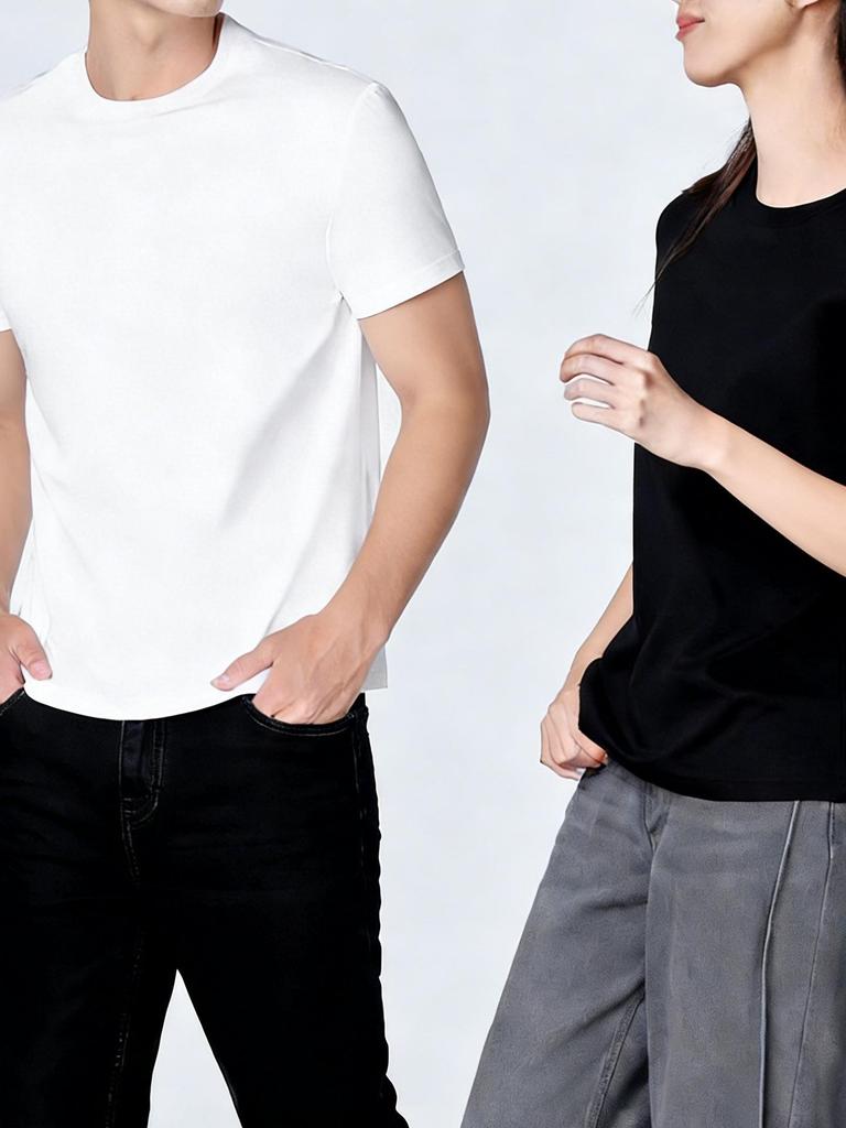 Pure Cotton Short Sleeve Unisex Summer Work & Team Shirts - Round Neck