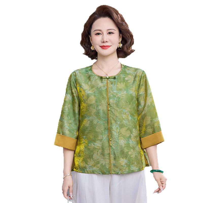 2026 Spring/Summer Chinese National Style Jacket for Middle-Aged & Elderly Women - Three-Quarter Sleeve