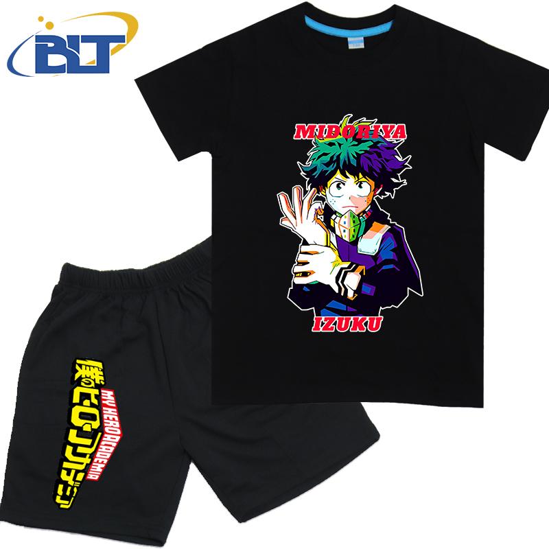My Hero Academia anime costume kids T-shirt set pure cotton short-sleeved shorts 2-piece set for boys and girls