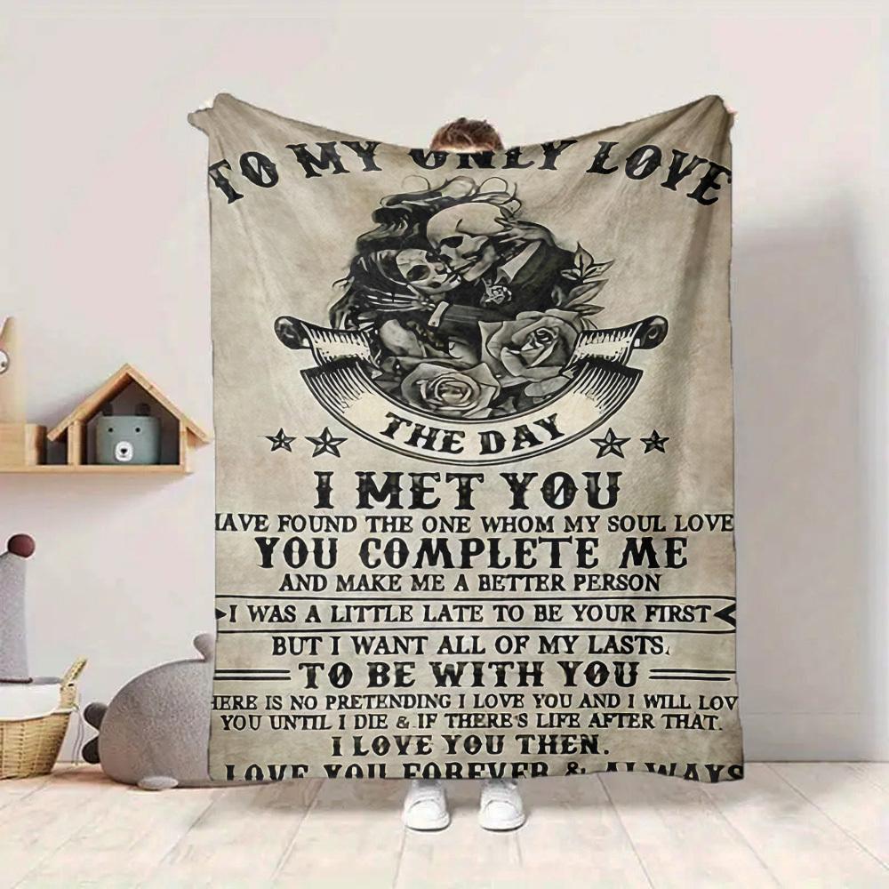 1pc Skull Love Quote Blanket, Lightweight Flannel Throw For Sofa, Bed, Travel, Camping, Livingroom, Office, Couch, Chair, And Bed,