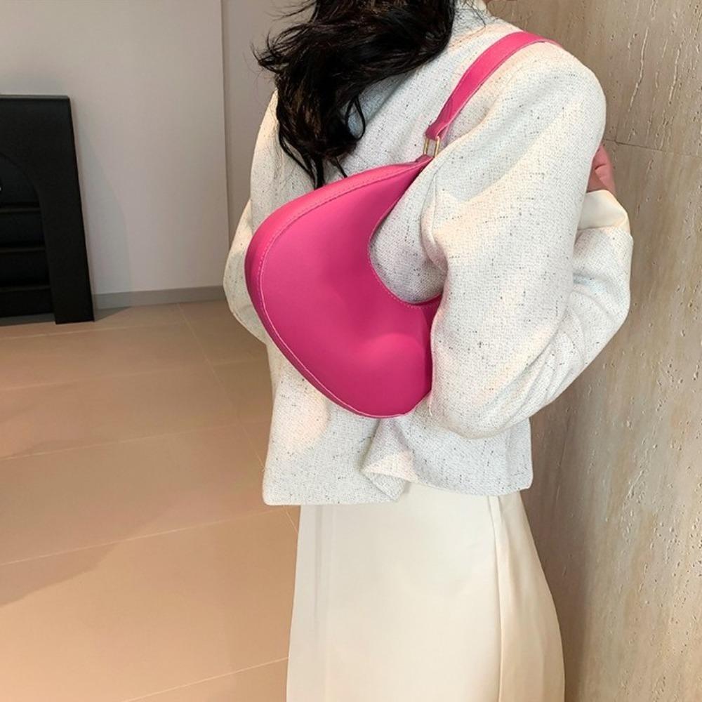 Shoulder Pouch Crescent Moon Underarm Bag Solid Color Hobo Bag Elegant PU Shoulder Bag Girls