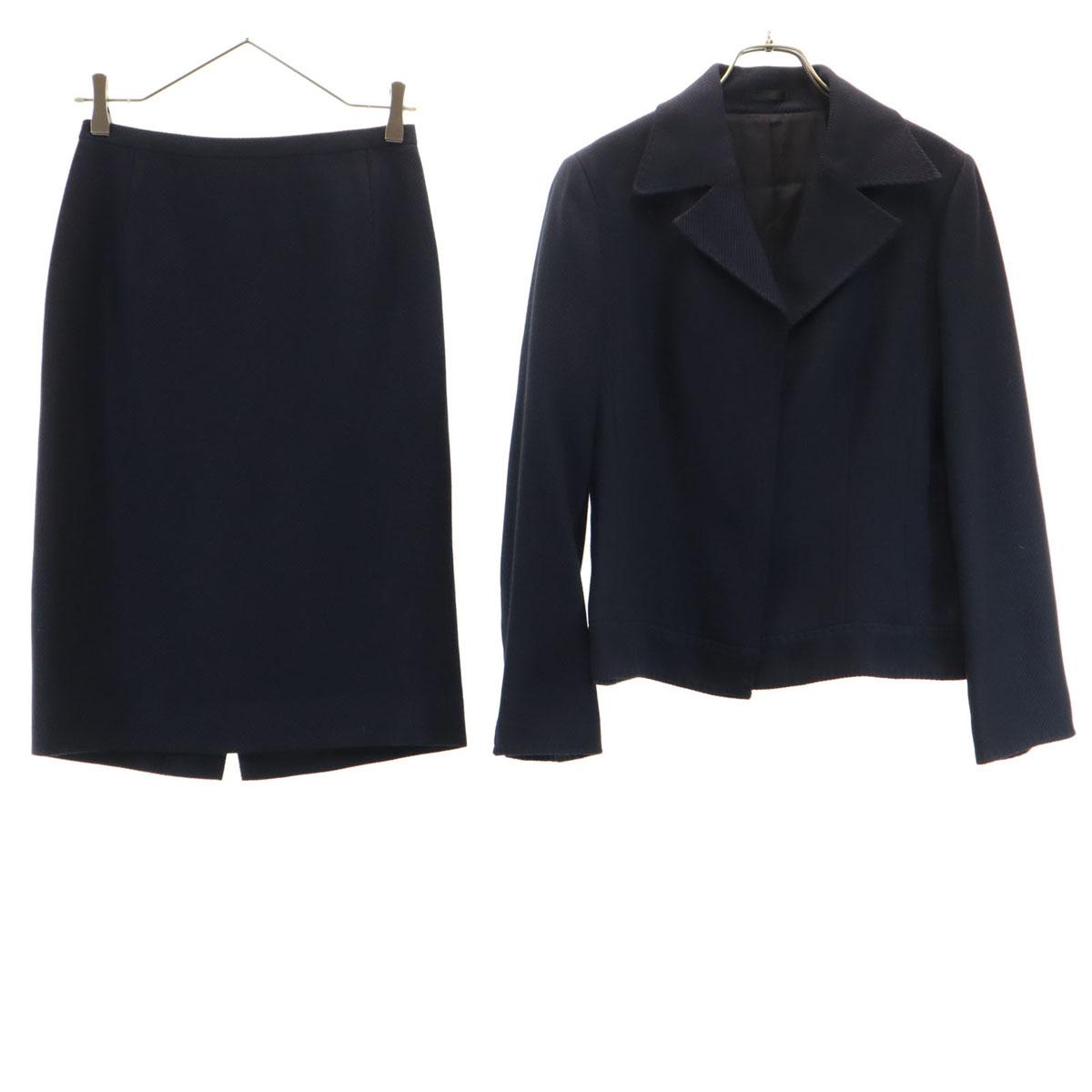 

BURBERRY Silk Blend Skirt suit Setup 42/38 Navy Sanyo Shokai Women Used