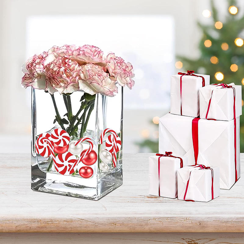 Vánoční korálky k vyplnění vázy bílé a červené perleťové korálky ve tvaru cukrové hole akrylová vánoční výplň vázy vánoční plovoucí perly výplň