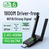 WiFi 6 Driver-Free Wireless USB Network Card for Desktop PCs