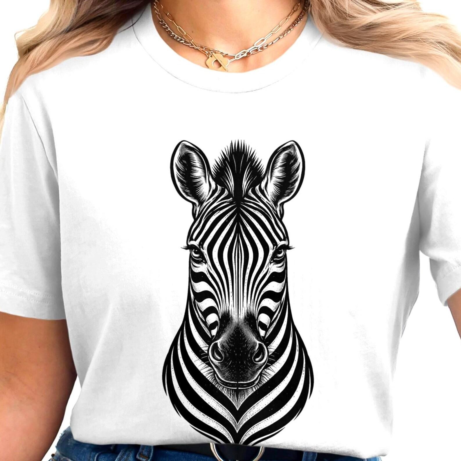Zebra Face Shirt | Black Stencil Zebra Tee | Tattoo Style Horse Head Graphic Tee | Gift For Zebra Lover M