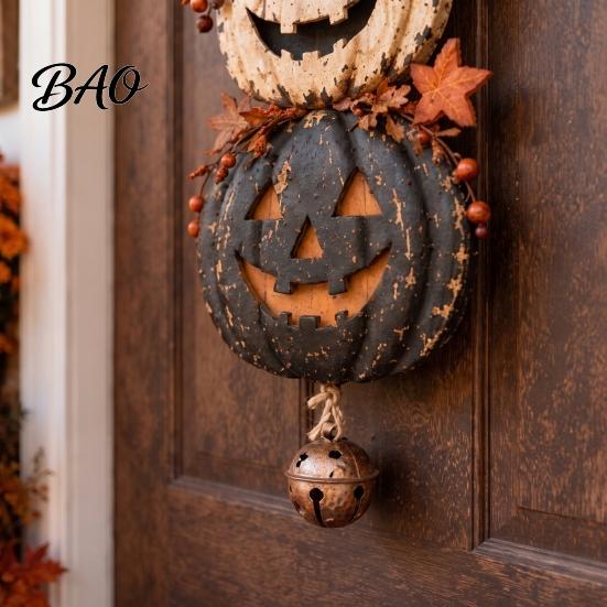 Halloween Party Front Door Sign Stacked Pumpkin Hanger, Vintage Jack?O?Lantern Wall Hanging Ornament, Rustic Decor Fall Harvest for Porch