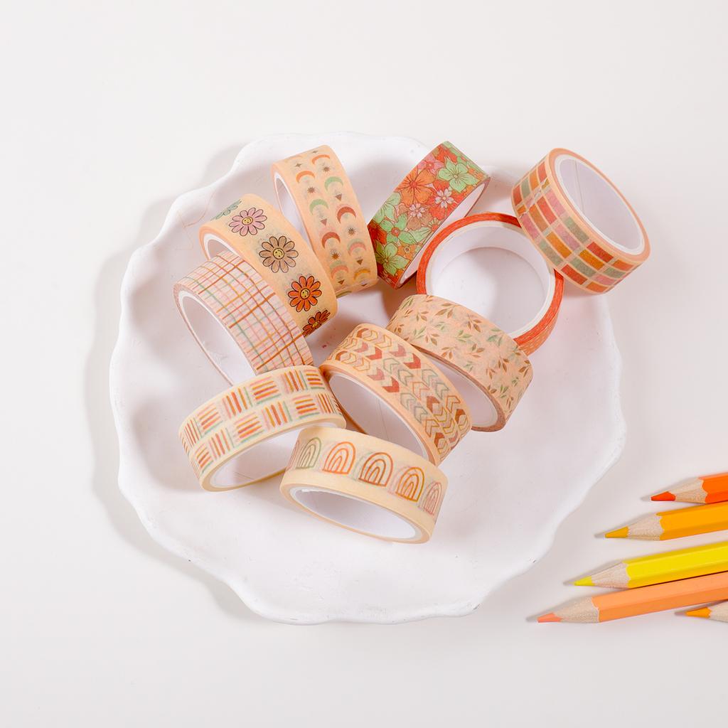 10 rolls of beautiful plant and flower washi tape, orange decorative tape, DIY scrapbook and art project decoration