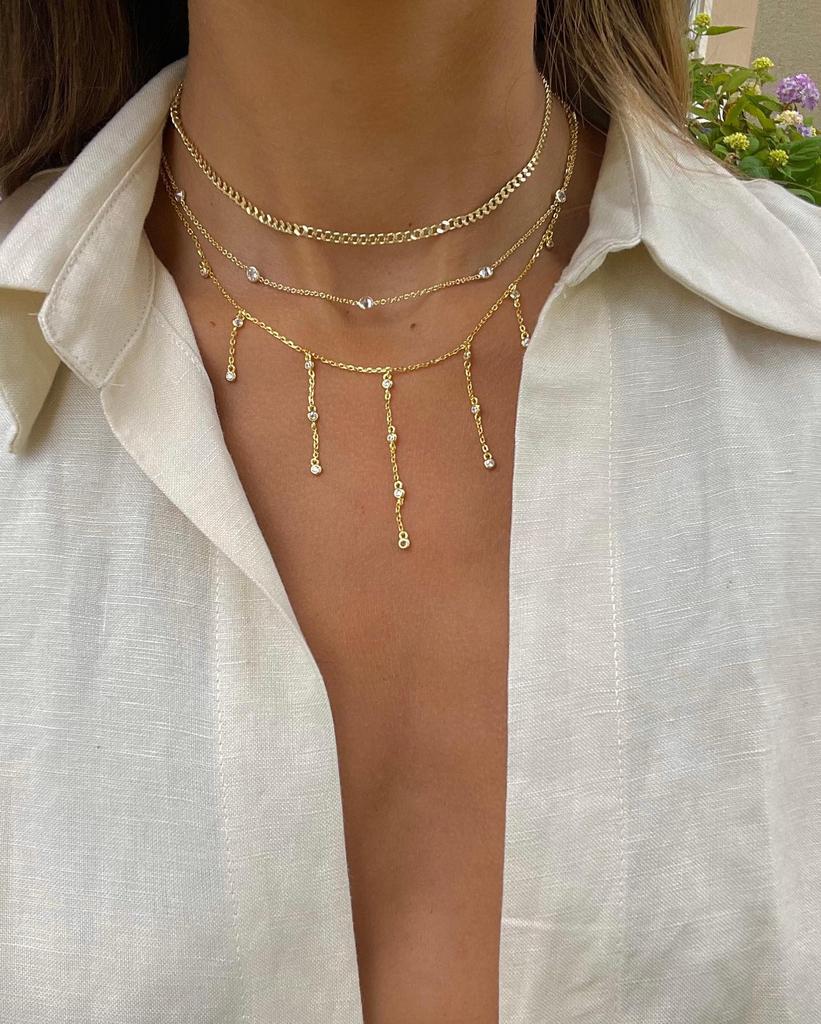 Bling Fashion Design Women Jewelry CZ Y Lariat Long Short Tassel Chain Choker Necklace