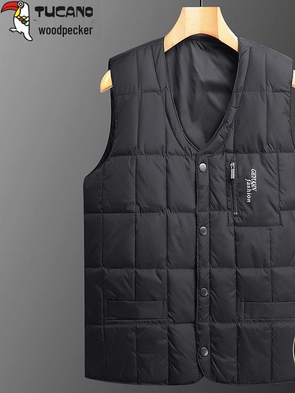 Men's Woodpecker V-neck Winter Vest – Warm, Thick, Casual Wear for Middle-aged and Elderly
