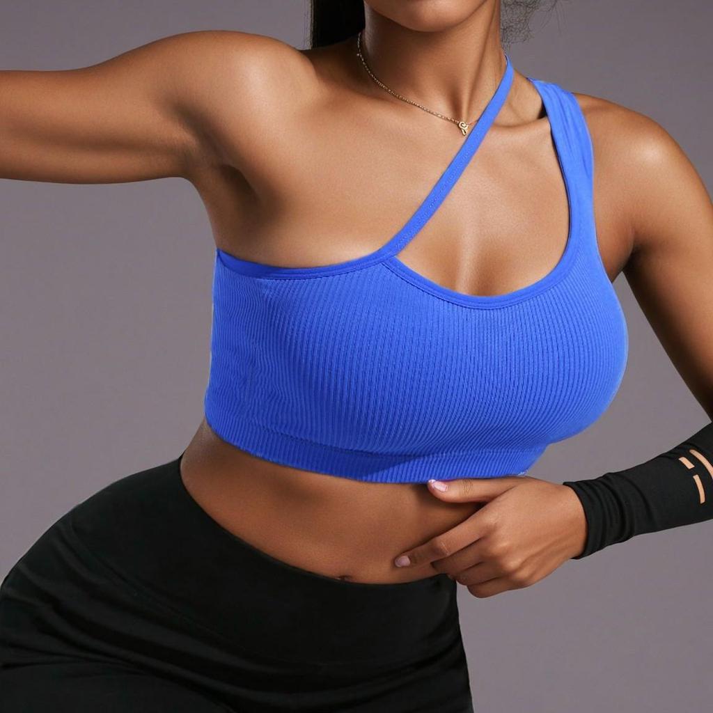 European-American Women's Sexy One-Shoulder Sports Bra - High-Impact Yoga Shock-Absorbing Back Support