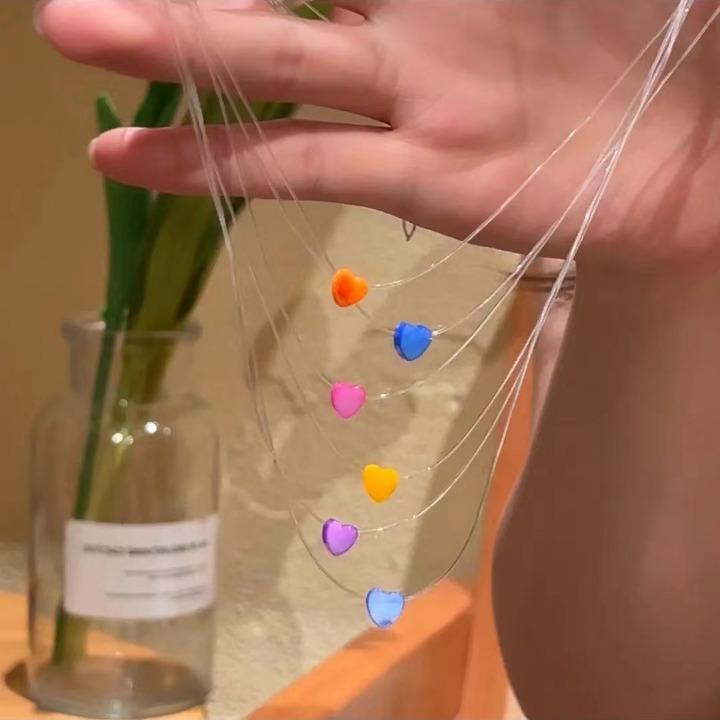 

Дофаминовое ожерелье с персиковым сердцем: Летняя нишевая ключичная цепочка высокого класса для женщин multi-layer