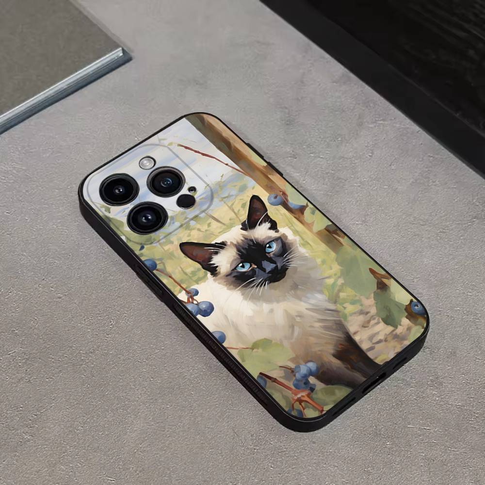 S-Siamese Cat Cute Phone Case Silicone Black Soft For iPhone 17,16,15,14,13,12,11,Pro,Max,Plus,E,SE4,Air,Mini iPhone12