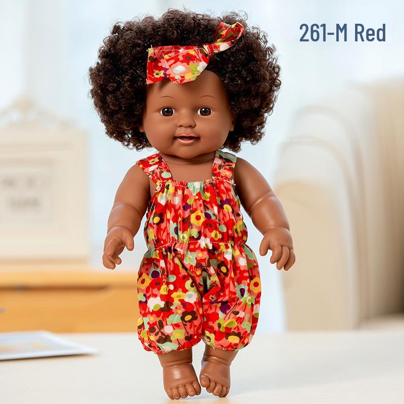 30cm Soft Silicone Reborn Baby Doll, African Black Skin Simulation Girl 30cm (Non-sound)