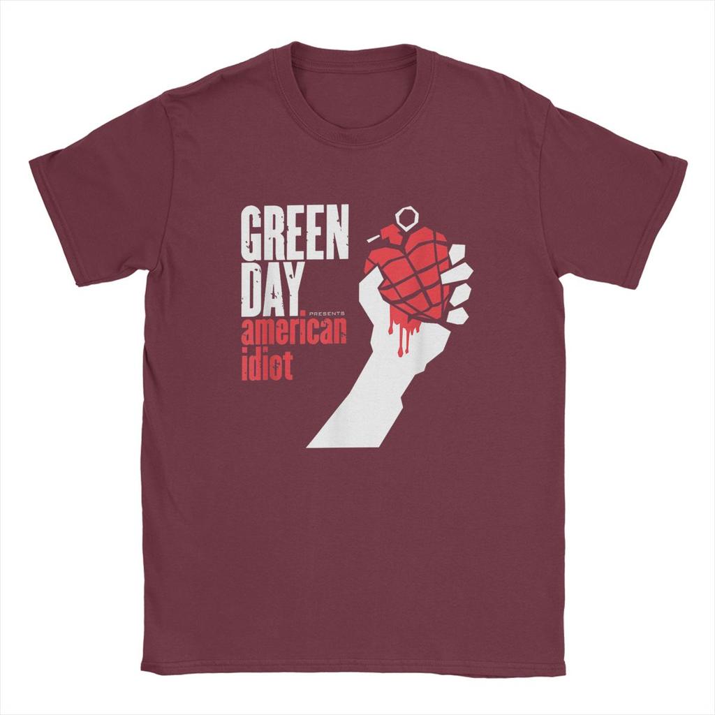 T-shirt da uomo Green Days American Idiot Vintage in puro cotone a maniche corte Harajuku Hip Hop per fan T-shirt girocollo