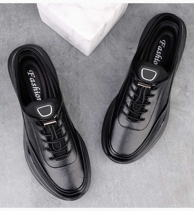 Men's Waterproof No-Tie Leather Sports Shoes - Versatile Black Business Casual