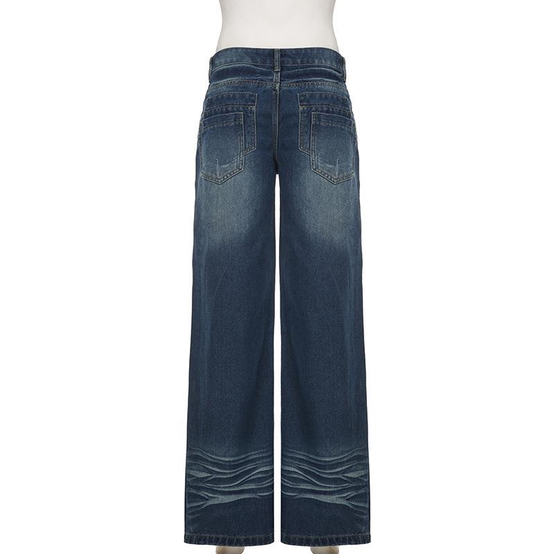Retro Low-Waist Distressed Straight-Leg Jeans mit Katzenbart-Waschung
