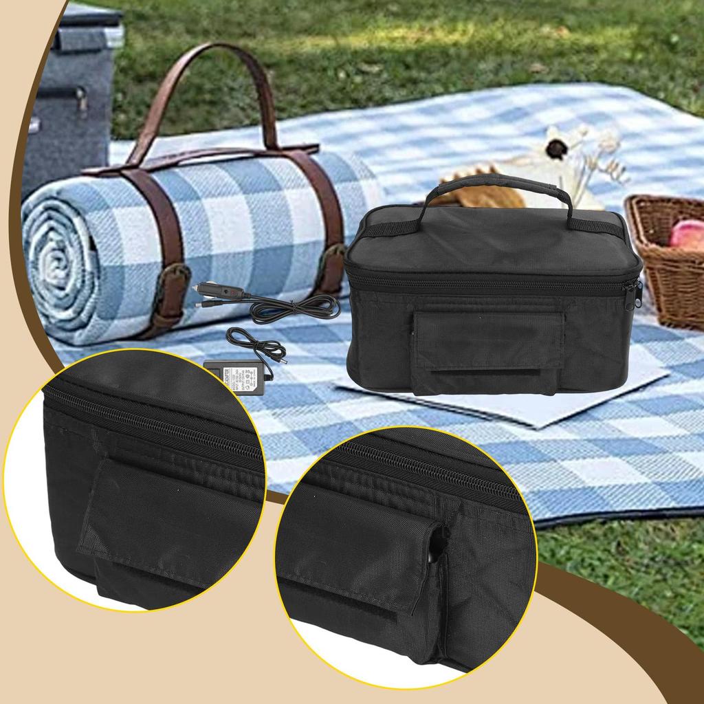 Heated Lunch Box Thermal Bag with Zipper, Mini Personal Microwave, Water Resistant for Home Office, Food Warmer, Black