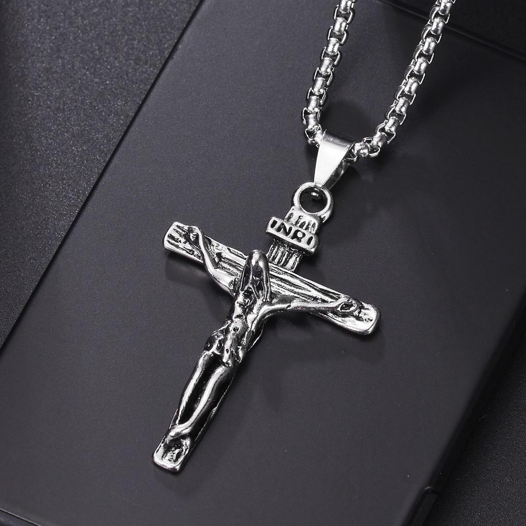 Christian Jesus Cross Necklace for Women Men Stainless Steel Chains Choker Religion Pendants Jewelry Prayer Baptism Gift