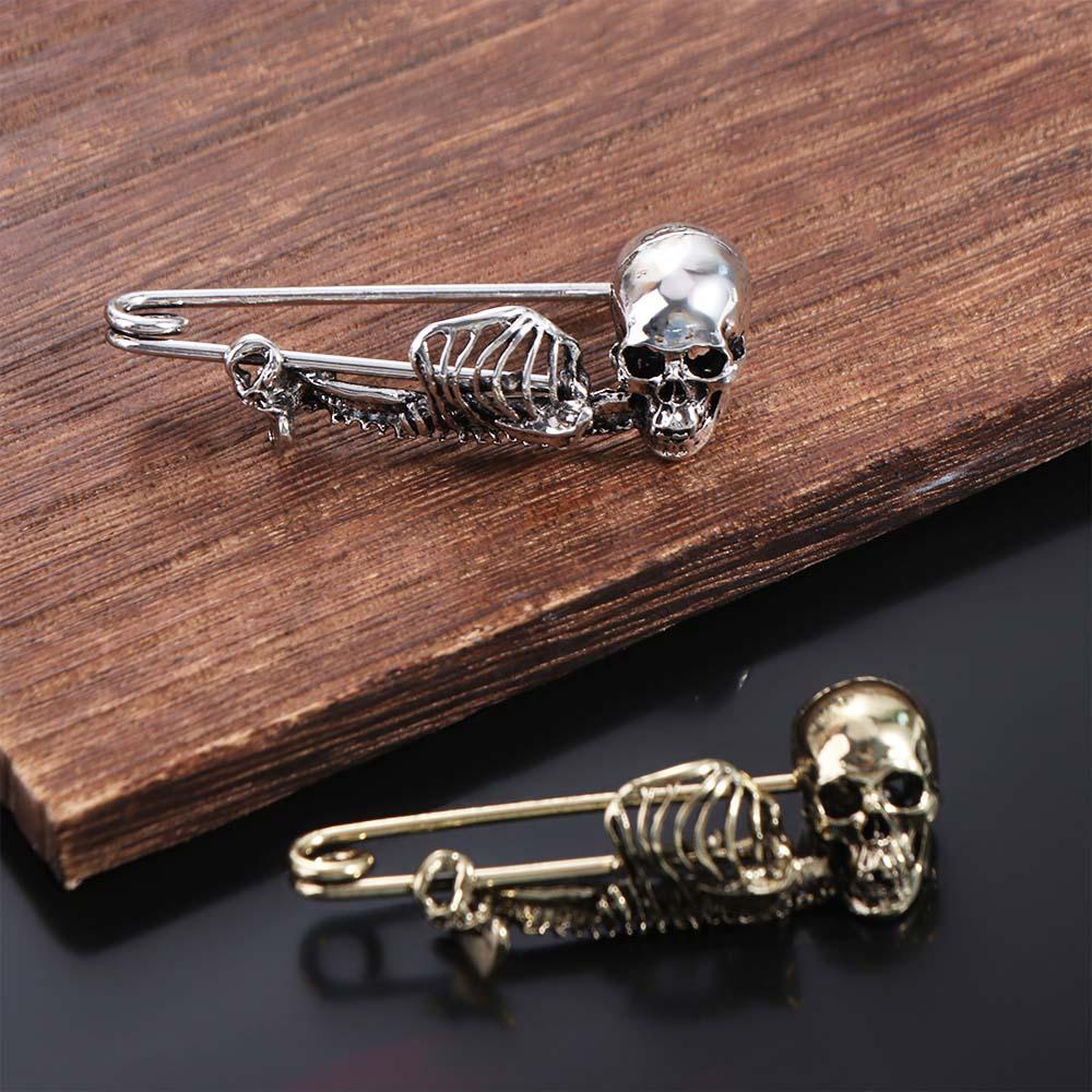 Vintage Halloween Skeleton Brooch Creative Gothic Skull Badge Lapel Pin Retro Skull Pin  Women