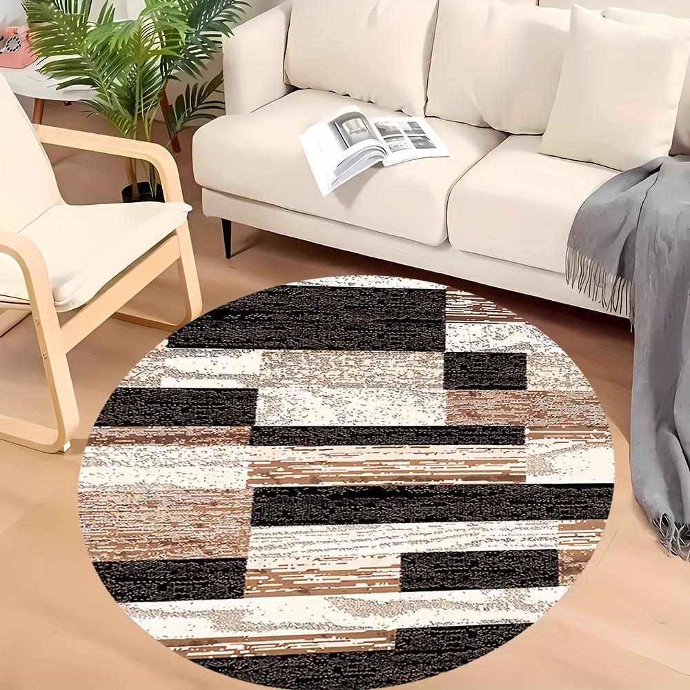 1Pcs Luxurious Geometric Stripe Pattern Round Area Rug Indoor Non-Slip Washable Fiber Carpet Soft Comfortable Mat For Bedroom Living Room