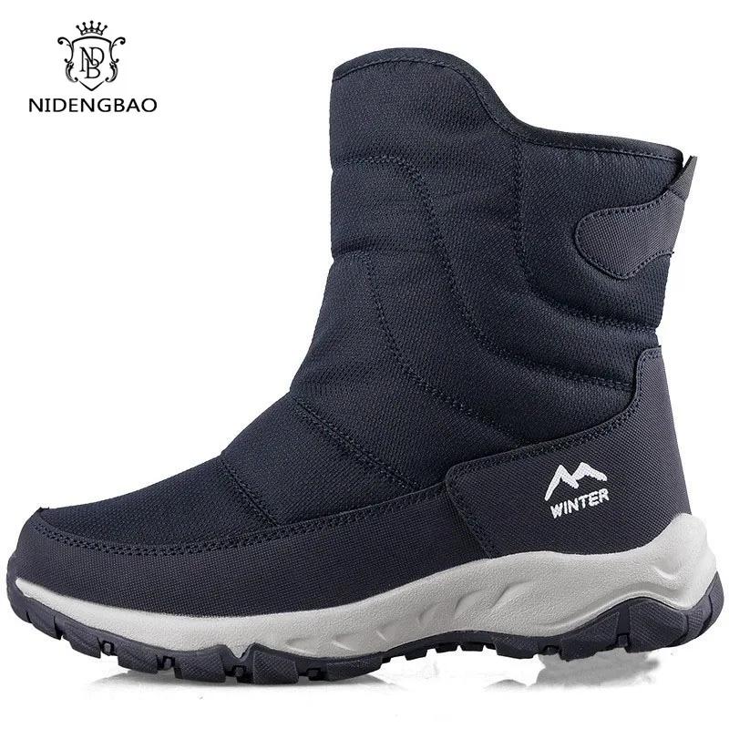 Big Size 46 Men Boots Winter Waterproof Snow Boots Plus Velvet Warm Side Zipper Outdoor Ankle Boots Male Cotton Casual Shoes