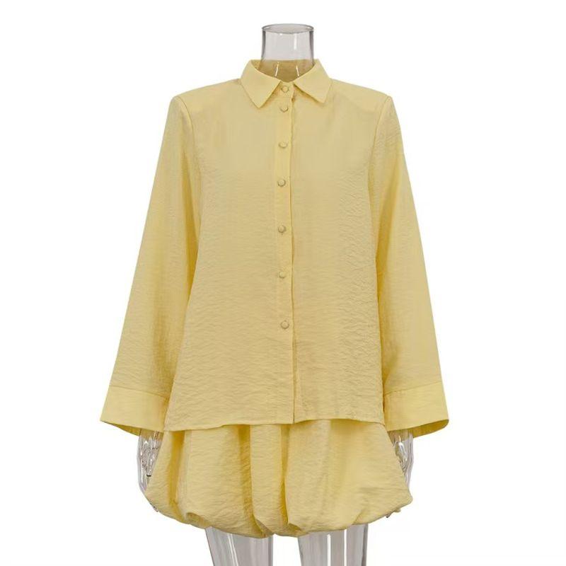 

Western Style New Fashion Casual Loose Shirts High Waist Pettiskirt Set Shirt and Skirt Set Yellow S