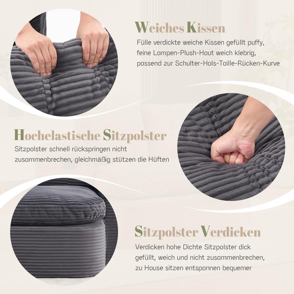 2-in-1 Slaapstoel Fluweel, Bank met Verstelbare Rugleuning, Samengeperste Vloerbank, Verstelbare Armleuningen, 2 Bekerhouders, Rugleuning, Diepe Zitting, Donkergrijs