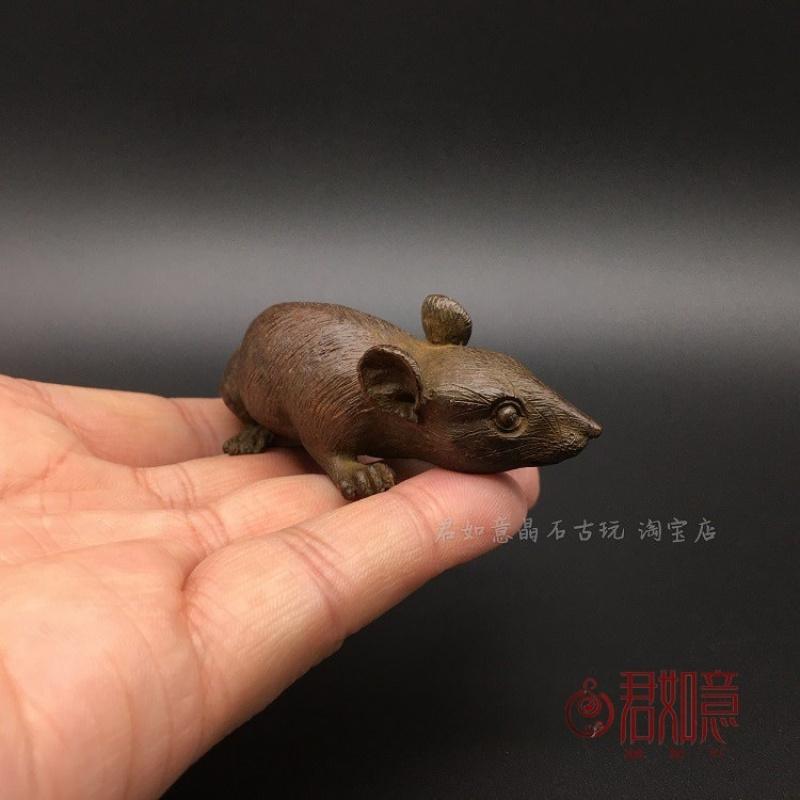 Solid Long Tail Zodiac Figurine Realistic Copper Mouse Tea Pet