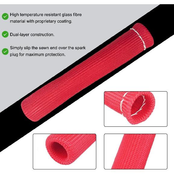 8 PCS Spark Plug Wire Protector Sleeve, 6 Inches Glass Fiber-Red