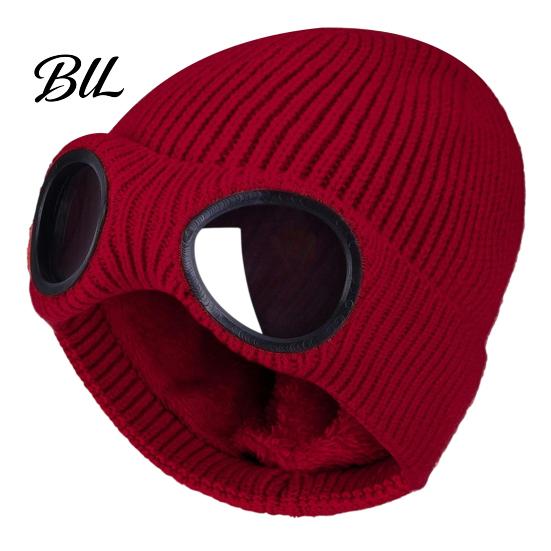 Cycling Thermal Cap Knitted Hat with Goggles, Unisex Winter Hat, Fleece Lined, Windproof Stylish Streetwear Warm Skull for Outdoor Skiing Street