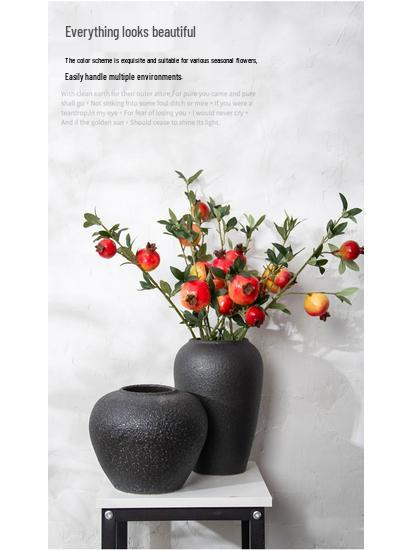 Jingdezhen Black Coarse Pottery Floor Vase: Modern Minimalist Japanese Decor for Hotel, Homestay, or Living Room.
