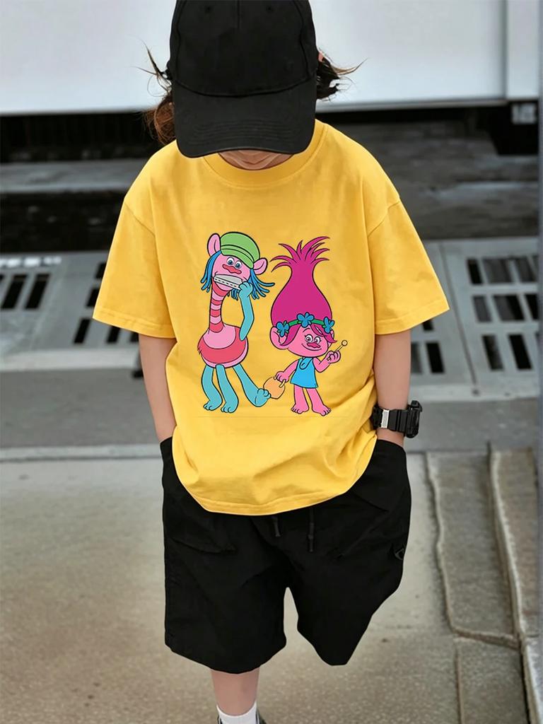 Silly Trolls Short Sleeve Kids T Shirt Summer Cute Cartoon Crewneck Boys Girls 3-14 Years