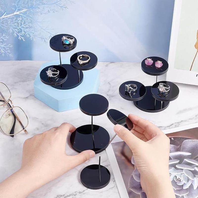 1pc Black Round Acrylic Products Display Riser Stands Jewelry Display Stands for Rings Earrings,Mini Figurines