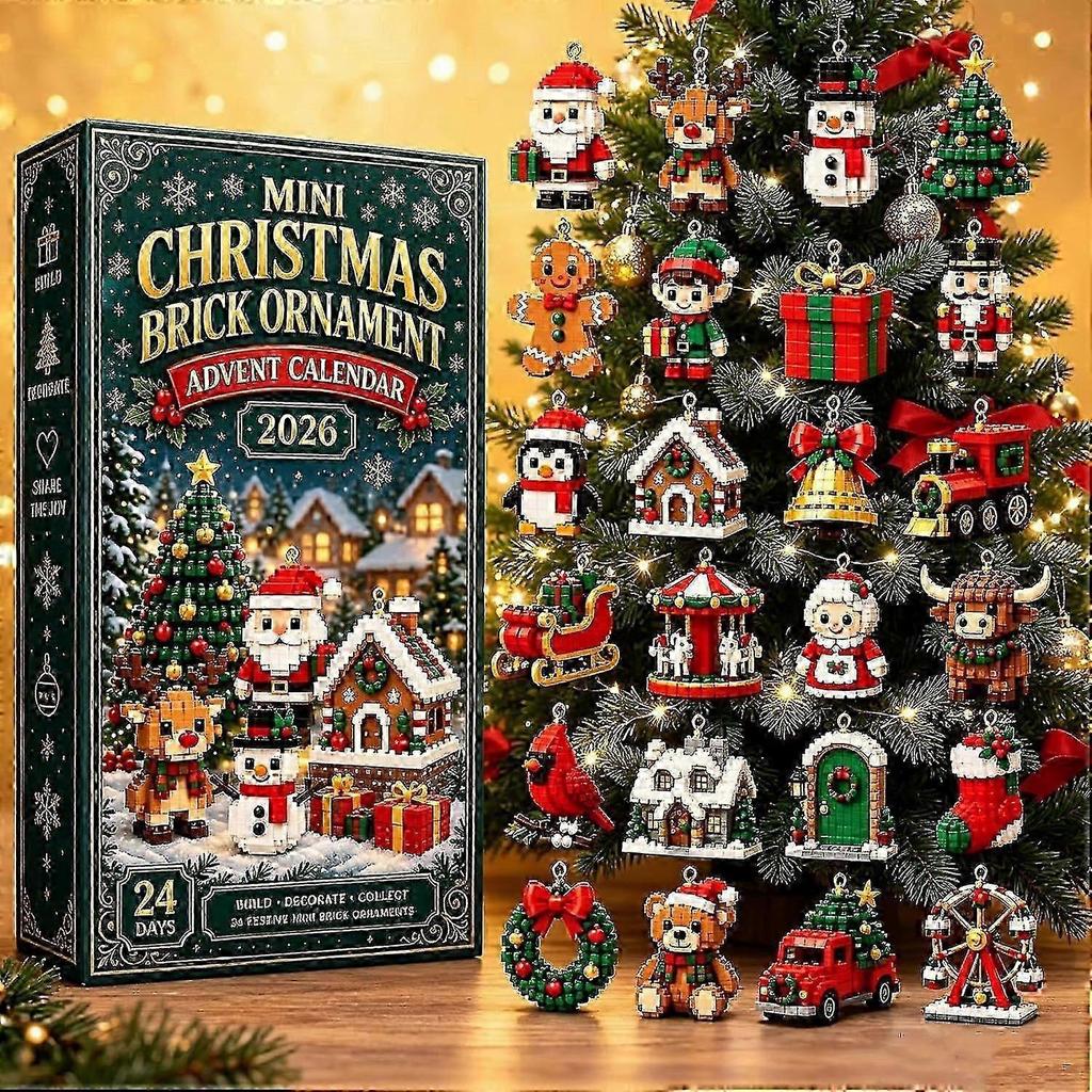 Mini Christmas Brick Ornament Advent Calendar 2026, 24 Days Christmas Countdown with 24pcs Models, Xmas Tree Hanging Ornaments, Xmas Gifts 3D Stereo -