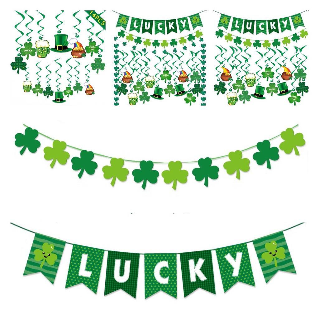 Day Stpatricks Lucky Letter Party Clover Flag Bar Ball Atmosphere Decoration