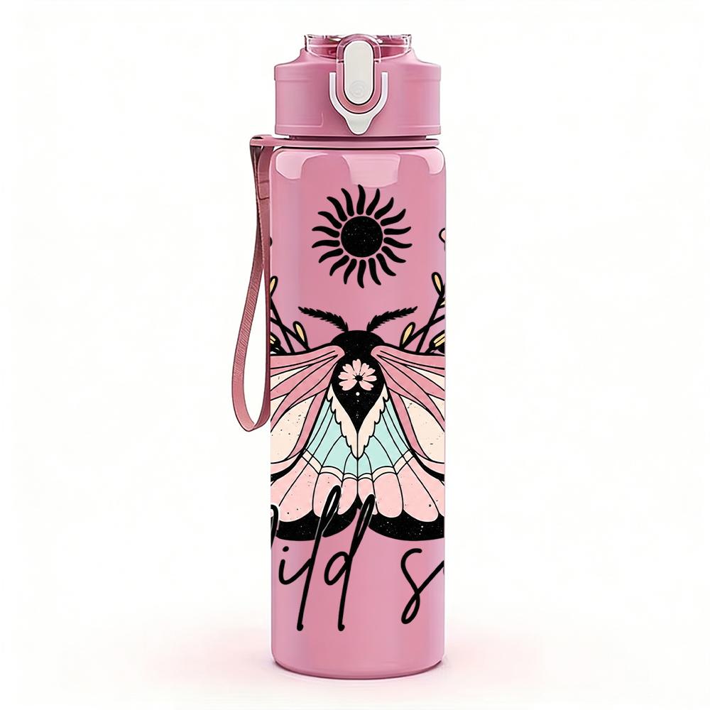 1PC Moth Wild Soul Sunflower 750ml Color Plastic Sports Water Bottle Leakproof Flip Straw Lid Suitable for Sports Office Home Use