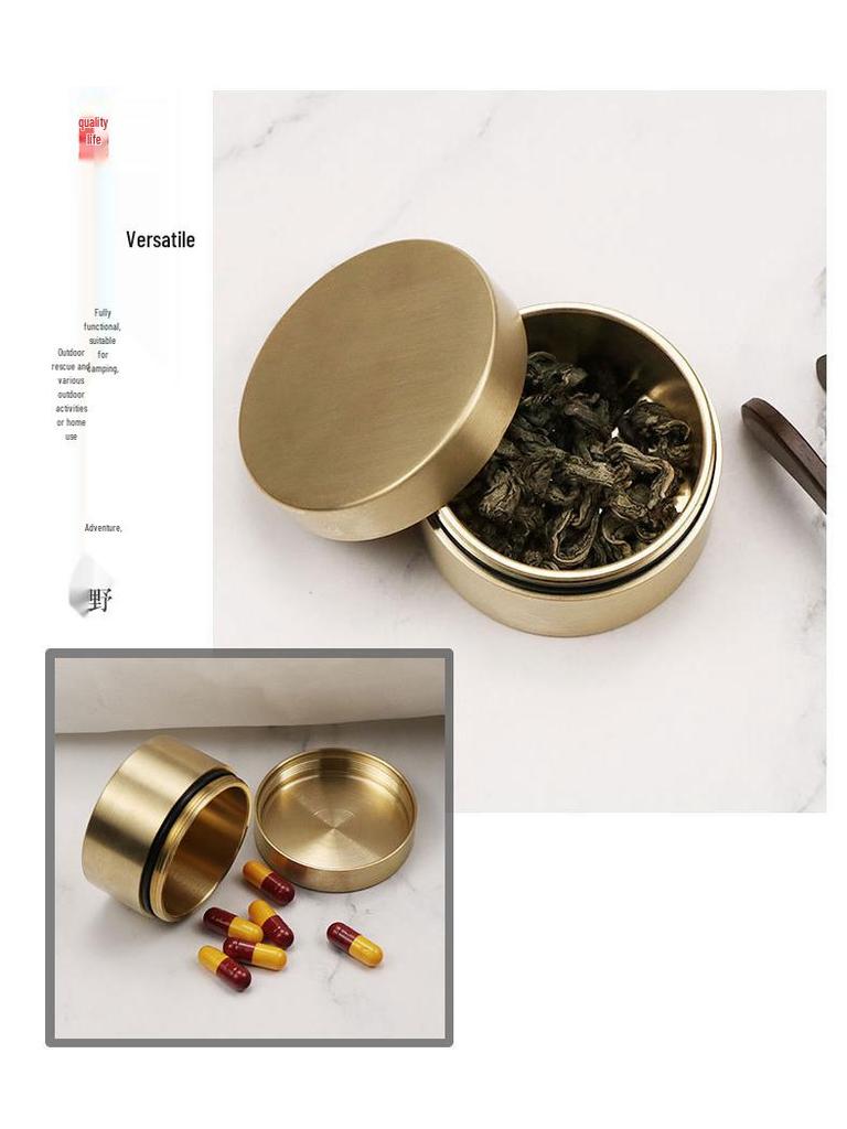 Leak-Proof Brass Medicine & Tea Storage Can - Portable Travel Jar with Threaded Seal, Multi-functional for Business Trips