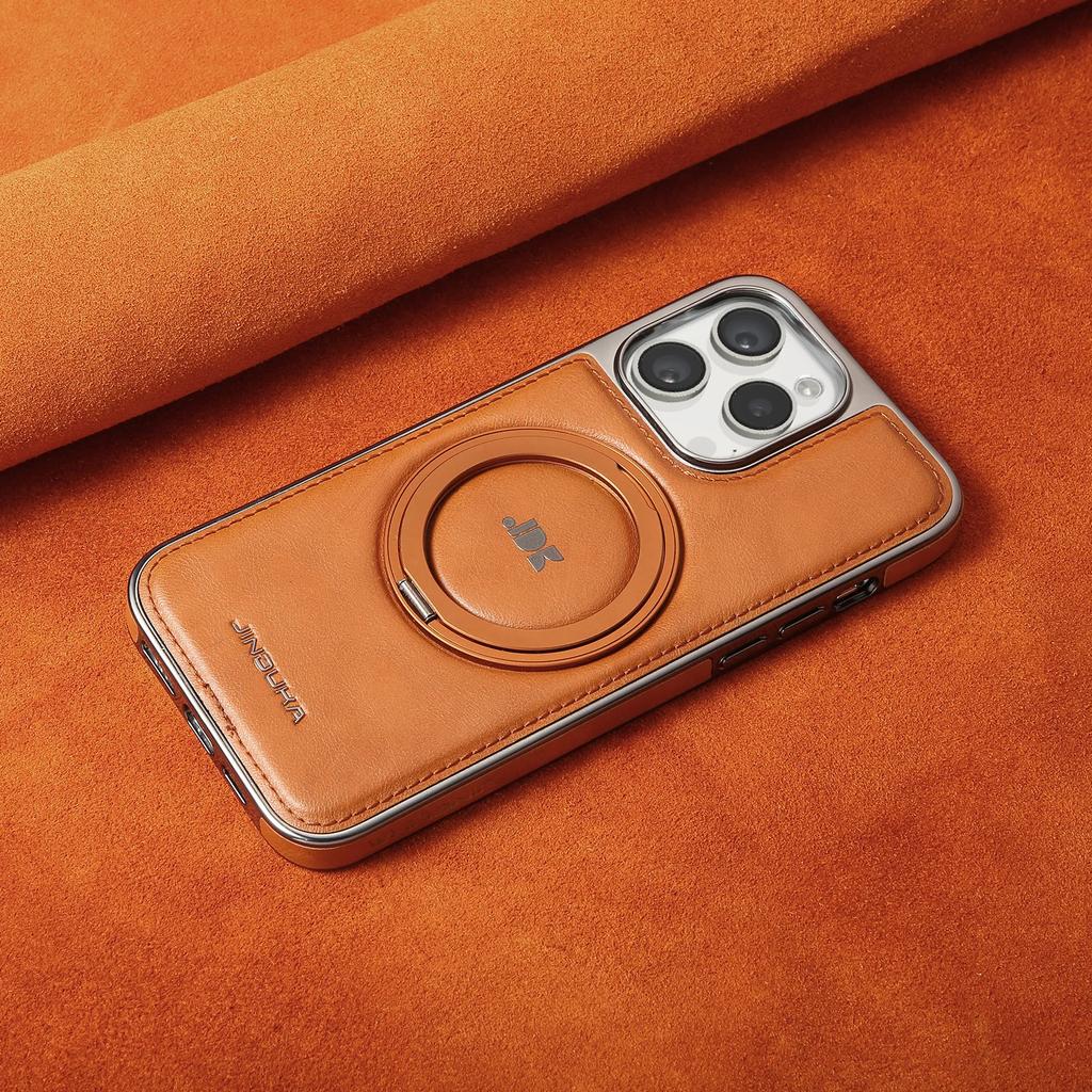Luxury Magnetic 360 Rotation invisable Kickstand Wireless Charging Leather Case For iPhone 15 Pro Max 14 Plus 13 12 11 Cover