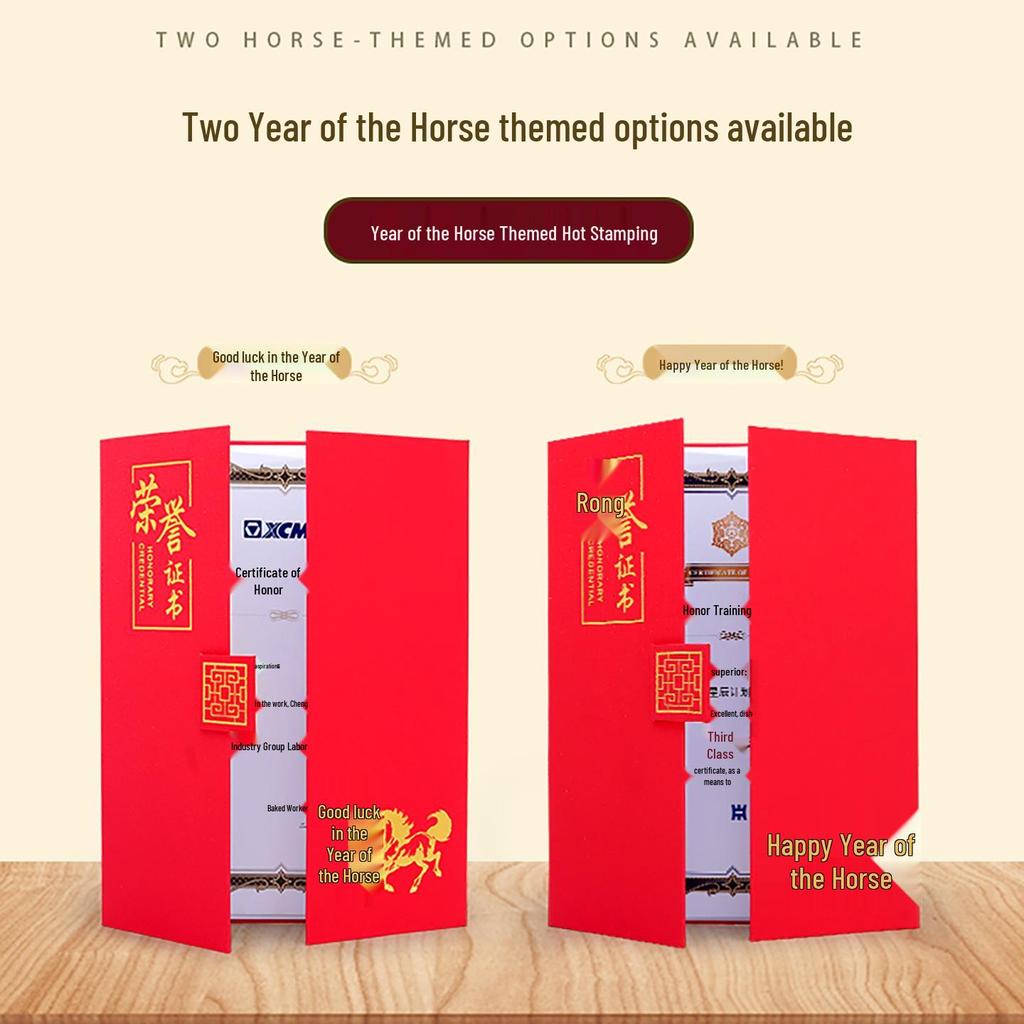 2026 Year of the Horse Custom A4 Tri-fold Award Certificate Holder for Excellent Employee