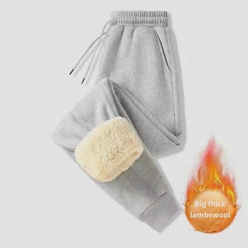Men's Trendy Korean Thickened Cotton Sports Trousers with Lamb Fleece for Autumn and Winter.