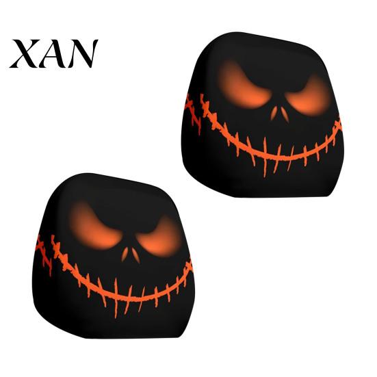 Vehicle Interior Comfort Accessories Halloween Car Headrest Cover, Scary Pattern Print Stretchable Soft Fabric Guard Protector, Breathable Polyester