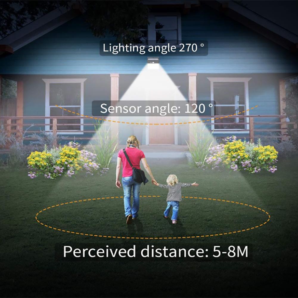 Lampe solaire d'extérieur 172 LED ultra lumineuse, 3 modes d'éclairage, détecteur de mouvement, grand angle de 270°, éclairage de sécurité