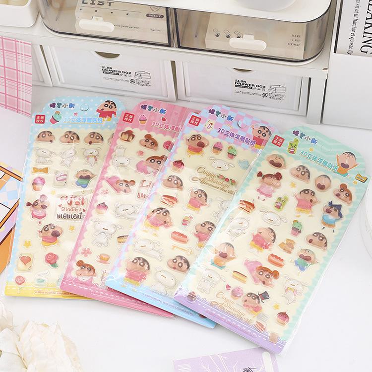 4Pcs Kawaii Crayon Shin-Chan Sticker 3D Crystal Sticker Waterproof Lovable Decor Cartoon Crystal Stickers Diy Diary Stationery