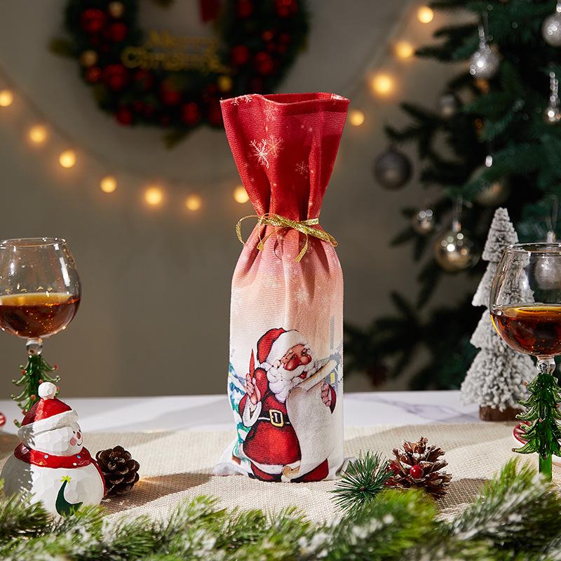 Festive Cartoon Santa Wine Bottle Cover for Holiday Decor