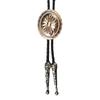 Men Women Vintage Bolo Tie Metal Flower Jewelry Cowboy Braided Rope Necktie Western Necklace with Feathered Pendant