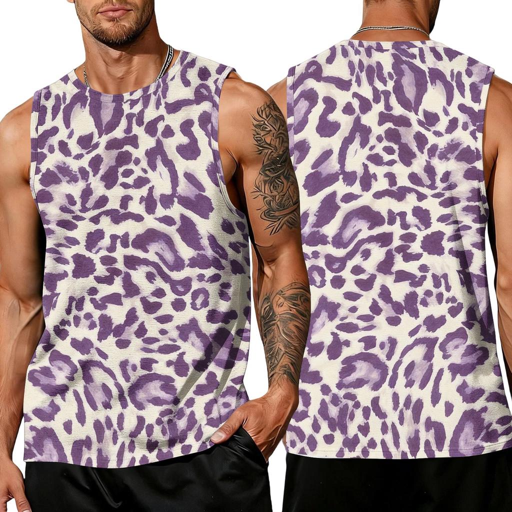 Men's Casual Sleeveless Tank Top Leopard Print Athletic Breathable Lightweight Muscle Shirt for Sports Gym Training