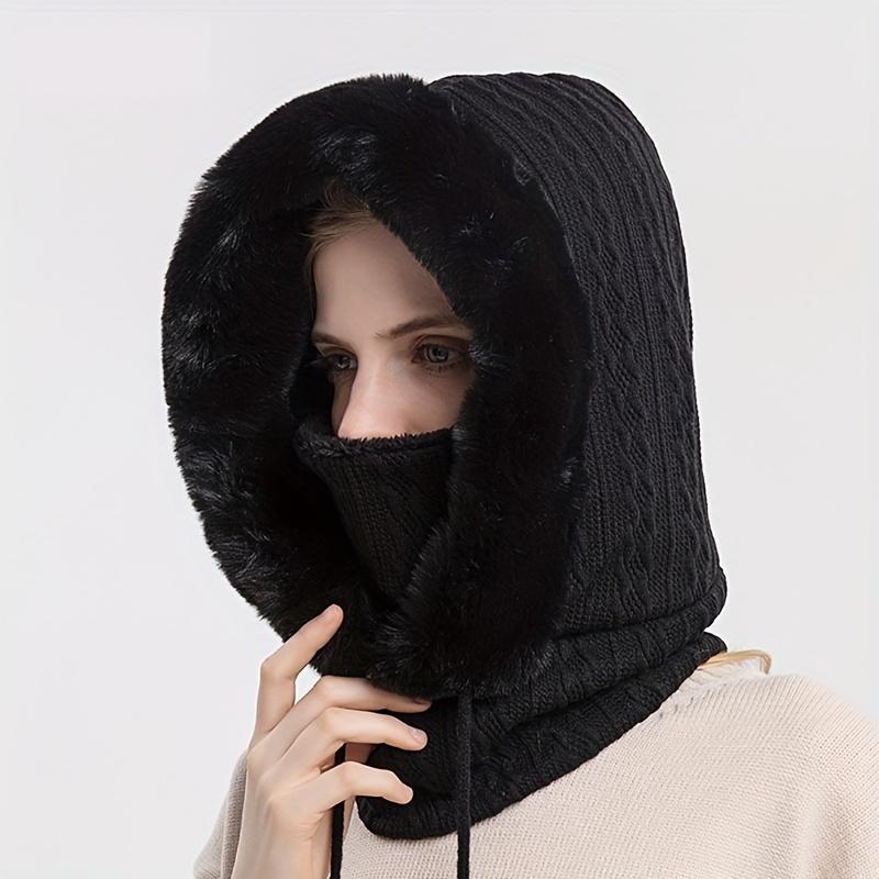 Vinter varm fuzzy lue tykk ensfarget balaclava plysj foret kaldsikker utendørs ski luer Beanies for kvinner