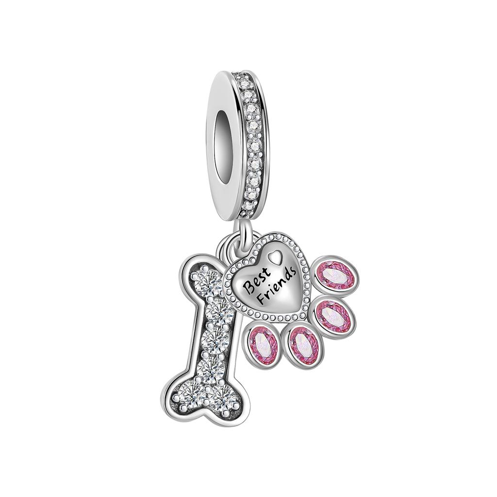 925 Sterling copper Cat and Dog Series Best Friend Pendant Fit 4MM hole diamete Bracelet Charms Bead Necklace DIY Female Zircon