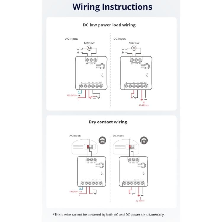 WiFi Relays Module, Dry Contact Output, Matter Protocol, AC100-240V or DC12-48V, App Scheduling